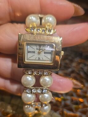 Gold Pearl Bracelet Watch by Stauer